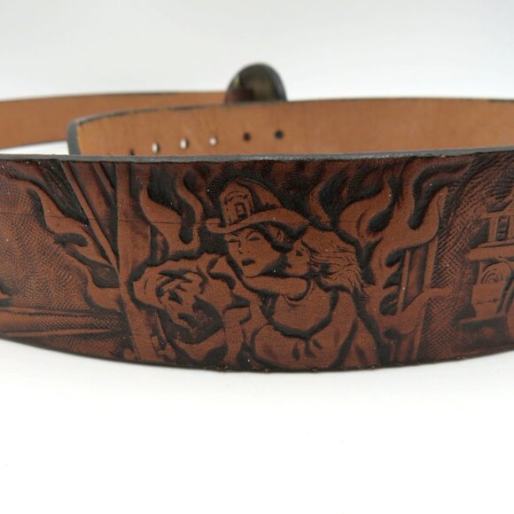 Firefighter Belt Size XL Kat Kuszak Vintage Embossed Leather Fire Truck Rescue - Picture 8 of 16